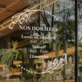 Sticker horaires d’ouverture vitrine | Autocollant vitrophanie heures d’ouverture magasin, salon de coiffure, restaurant, café et commerces