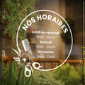 Sticker horaires d’ouverture vitrine | Autocollant vitrophanie heures d’ouverture salon de coiffure