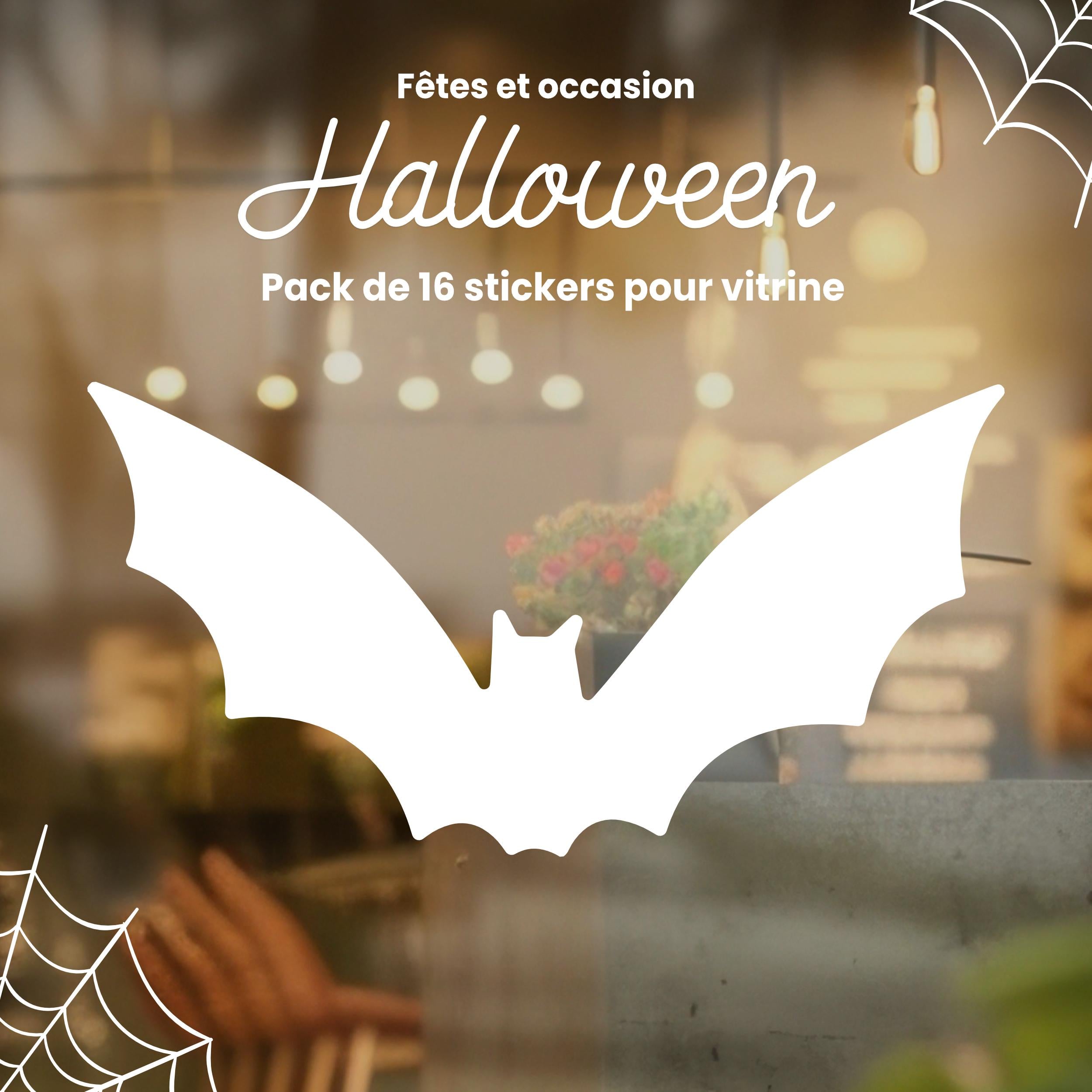 Pack de 16 stickers Halloween Chauve Souris – autocollants, décalcomanie Halloween Chauves-souris pour vitrine, voiture et décoration murale