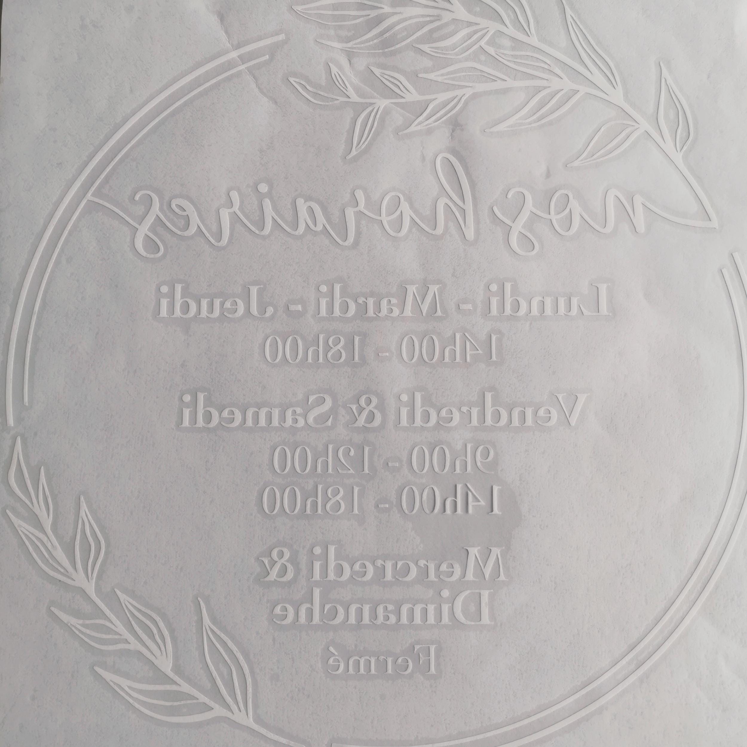 Sticker horaires d’ouverture vitrine | Autocollant vitrophanie heures d’ouverture magasin, salon de coiffure, restaurant, café et commerces
