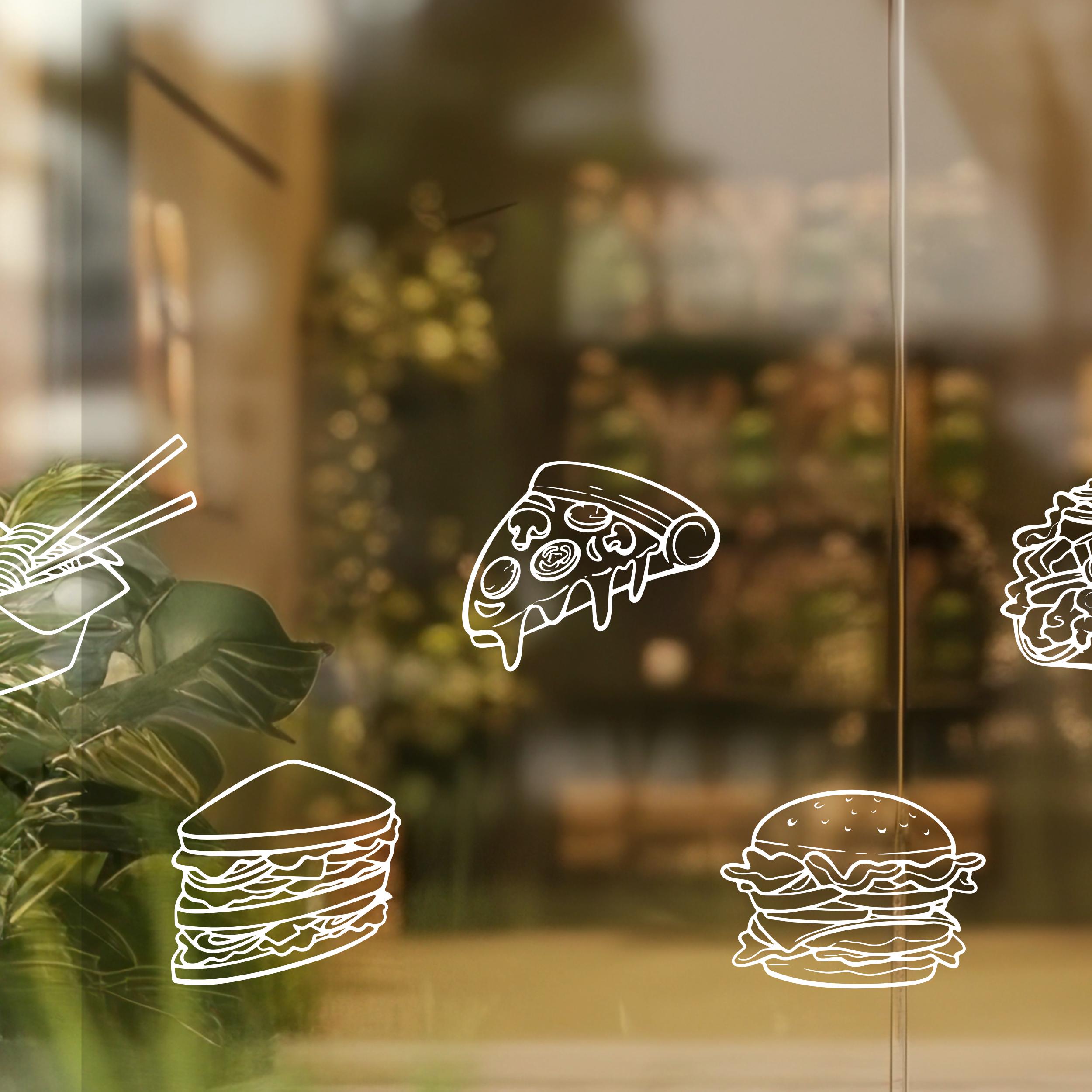 Pack de 9 stickers Fast Food en vinyle – autocollants Fast Food pour vitrine de restaurant, voiture, food truck et décoration murale